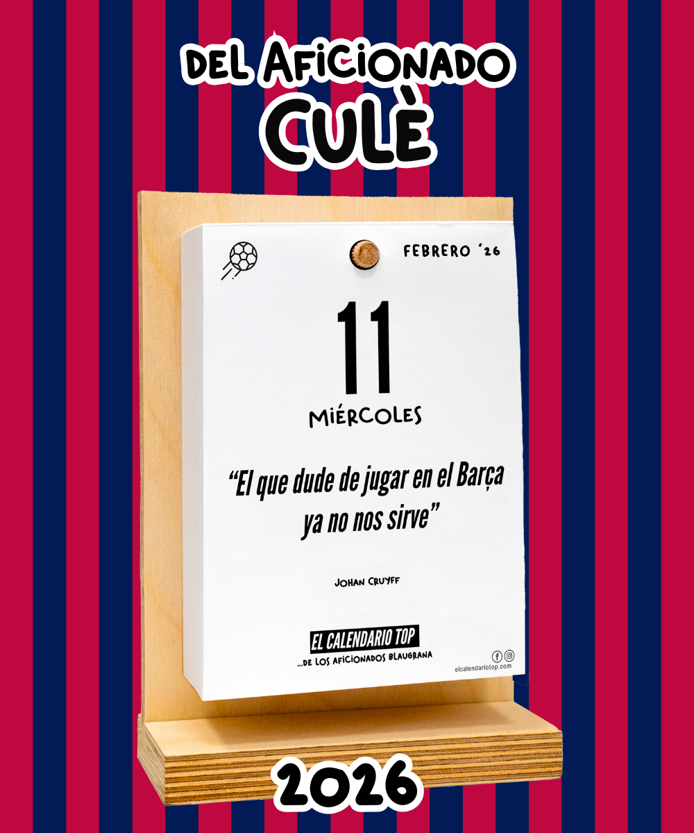 El Calendario Top del Aficionado Culé 2026 – Ideal para los verdaderos culés – Soporte de madera + inserto A6: 10 × 14 cm