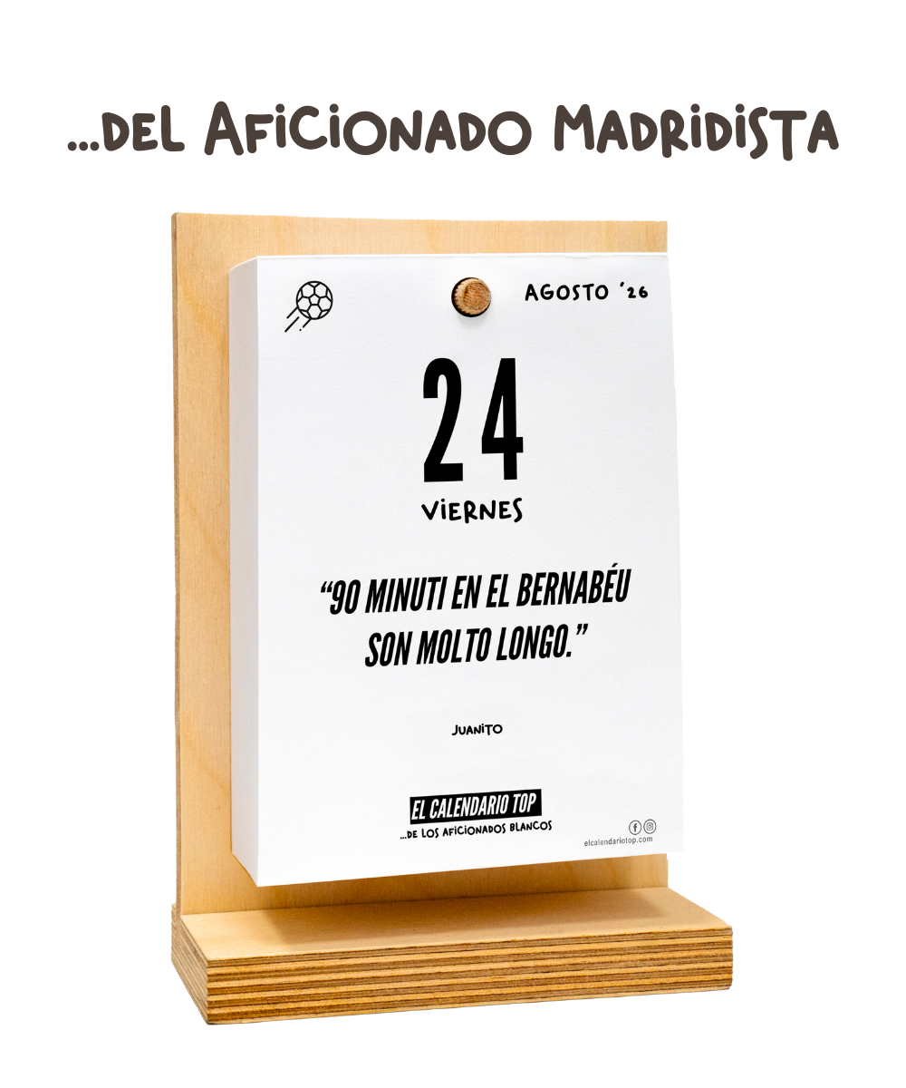 El Calendario Top del Aficionado Madridista 2026 – Ideal para los verdaderos madridistas – Soporte de madera + inserto A6: 10 × 14 cm