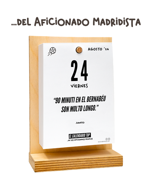 El Calendario Top del Aficionado Madridista 2026 – Ideal para los verdaderos madridistas – Soporte de madera + inserto A6: 10 × 14 cm
