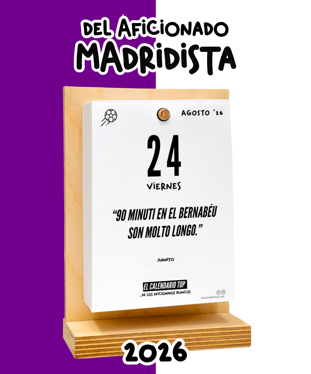 El Calendario Top del Aficionado Madridista 2026 – Ideal para los verdaderos madridistas – Soporte de madera + inserto A6: 10 × 14 cm