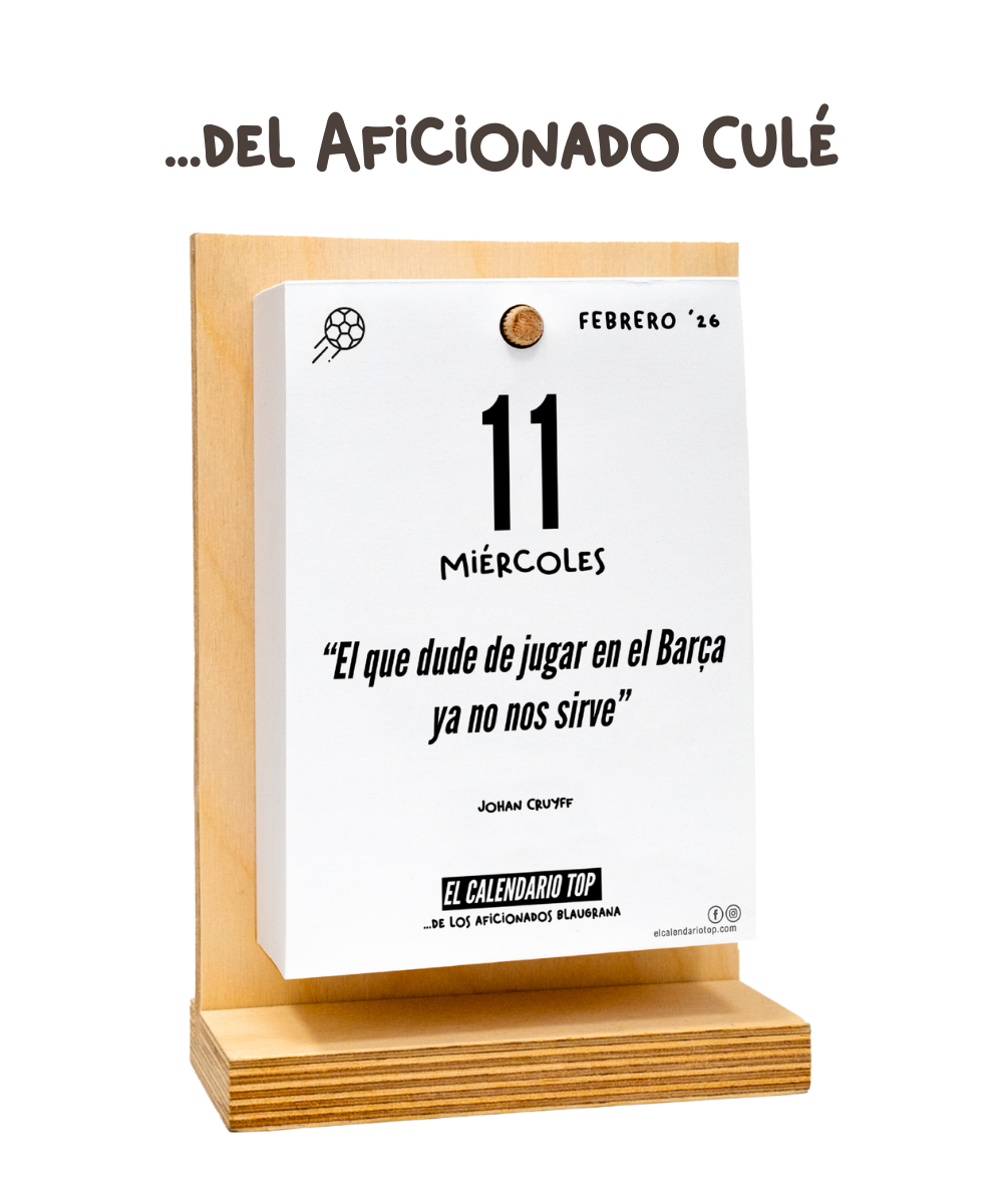 El Calendario Top del Aficionado Culé 2026 – Ideal para los verdaderos culés – Soporte de madera + inserto A6: 10 × 14 cm